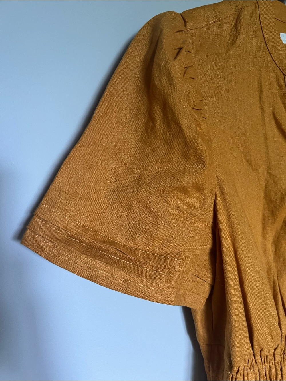 NWT BODEN Gold linen midi dress with ruffle hem SZ 10 - Picture 3 of 6